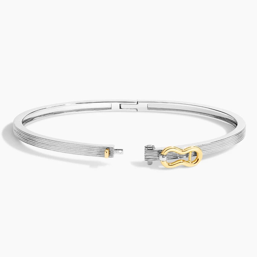 Two-Tone Hinged Bangle in 14K Yellow Gold and 14K White Gold