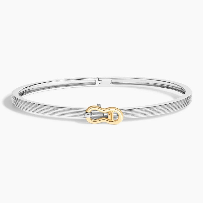 Two-Tone Hinged Bangle in 14K Yellow Gold and 14K White Gold