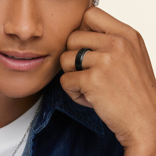 Jett Black 7mm Wedding Ring in Tungsten and 18K White Gold