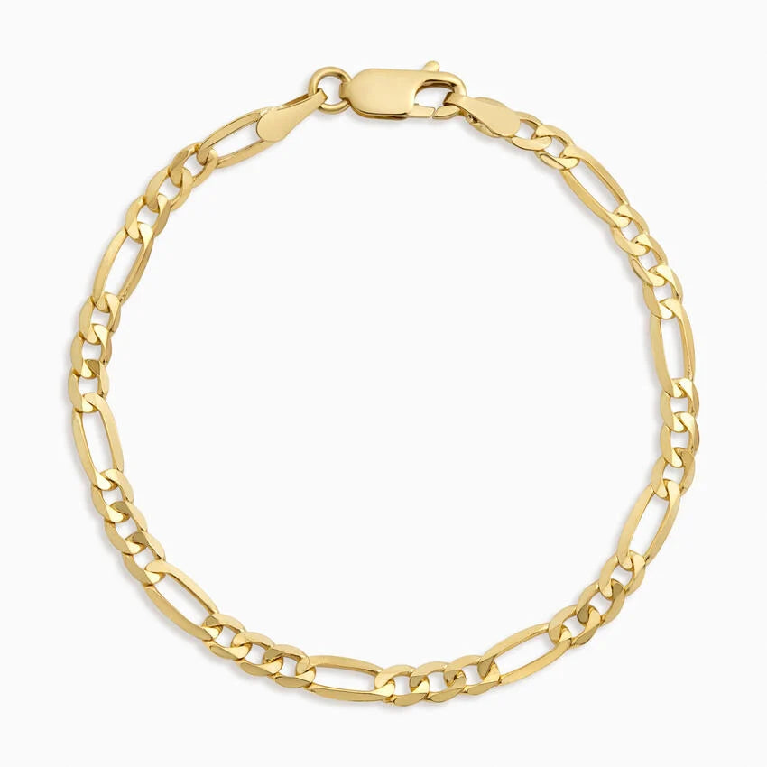 Ari 7.5 in. Beveled Figaro Chain Bracelet in 14K Yellow Gold